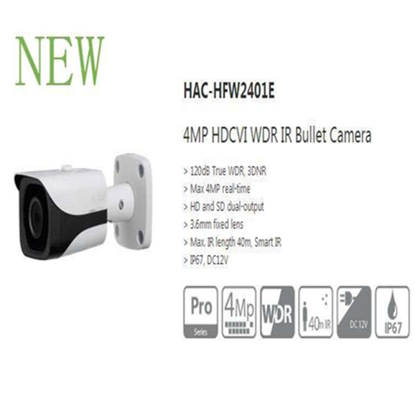 Free Shipping DAHUA CCTV Security Outdoor Camera 4MP FULL HD HDCVI WDR IR Bullet Camera Smart IR IP67 Without Logo HAC-HFW2401E