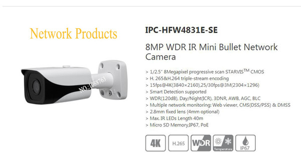 In Stock DAHUA IP Camera 8MP WDR IR Mini Bullet Network Camera With POE Without Logo IPC-HFW4831E-SE