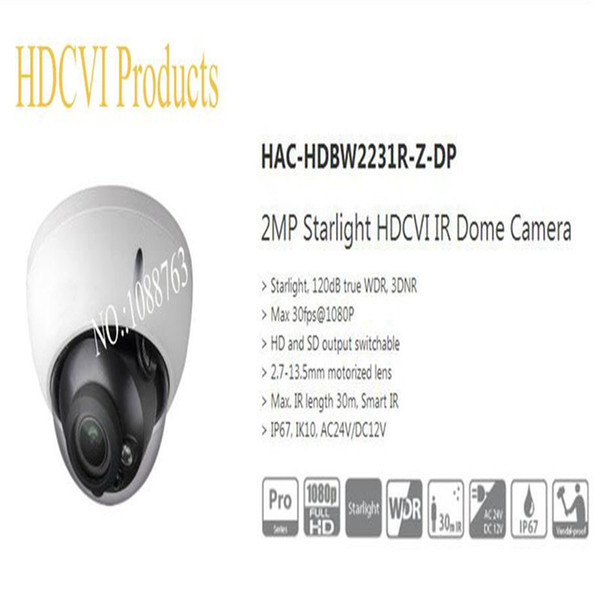 Free Shipping DAHUA 2MP Starlight HDCVI IR Dome Camera Without Logo HAC-HDBW2231R-Z-DP