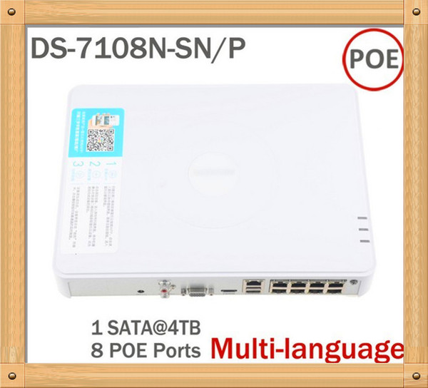 Big Promotion Newest Multi-language DS-7108N-SN/P Plug & Play 8CH PoE NVR for HD IP Camera with 8 Independent PoE