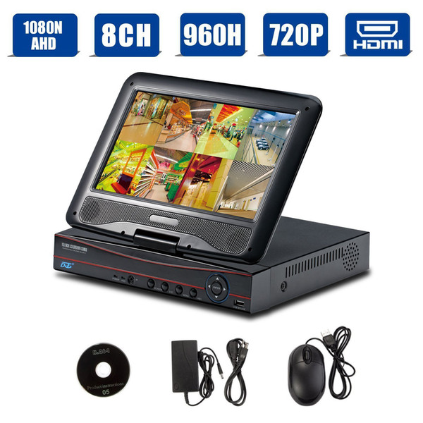 H.264 10 inch LCD 8 Channel AHD DVR CCTV Kit Video Surveillance System Combo Video Monitor Recording--Black