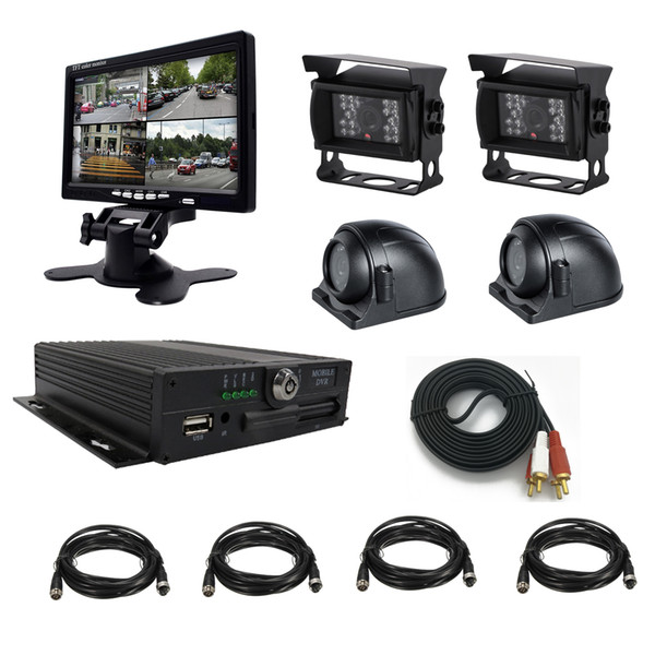 4CH 720P SD Mobile DVR H.264 AHD 256GB Vehicle MDVR CCTV Video Recorder Kit Night Vision Waterproof Side and Rear View Vehicle Camera 7 inch