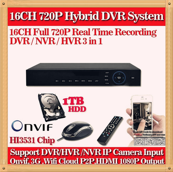 CIA-HD CCTV surveillance 16ch AHD 720P 960H 25fps recording security h.264 DVR HDMI 1080P 16 channel HI 3531 DVR NVR ONVIF Recorder