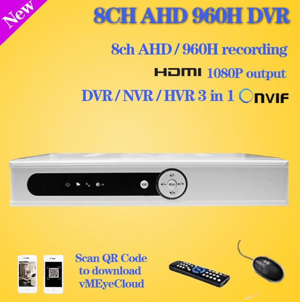 8CH Hybrid DVR NVR onvif HDMI 1080P network video recorder 8 channel CCTV security DVR full 960H AHD for home surveillance