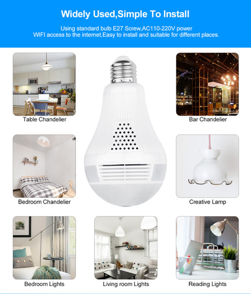 360 degree VR Audio 128GB slot Wireless IP Camera Bulb Wi-fi FishEye Home Security WiFi Camera security3.0MP