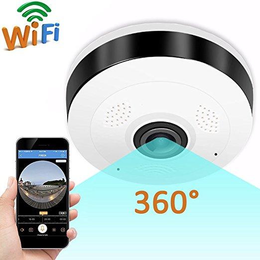 360 Degree Panoramic Fisheye Wireless Indoor Security Camera with Night Vision, Two-Way Audio