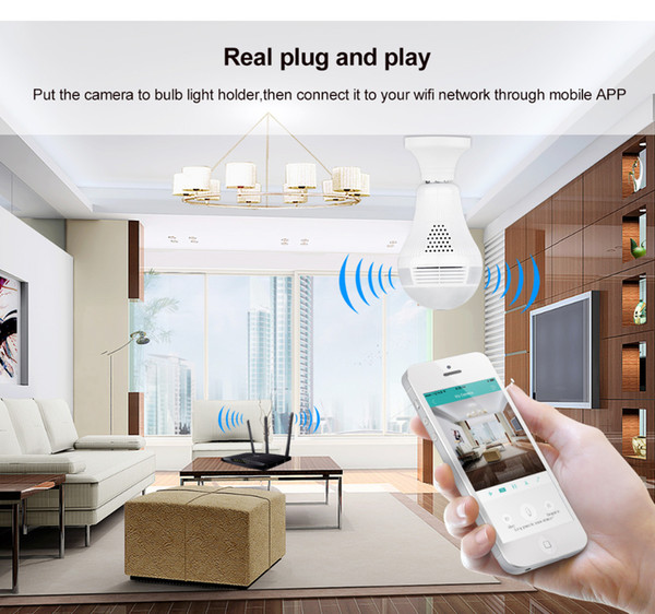 360 degree VR Audio 128GB slot Wireless IP Camera Bulb Wi-fi FishEye Home Security WiFi Camera security5.0MP