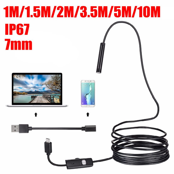 Aqkey 7mm 6LED Android USB Endoscope For Smartphone Mini Camera Tube Cable Pipe Waterproof Inspection Surveillance Car Endoscope