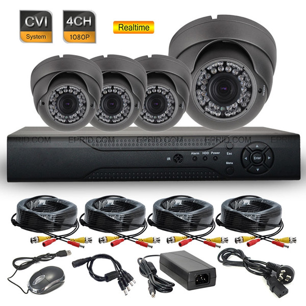 4CH 1080P Realtime DVR CCTV 2.0MP Security Indoor Metal Dome Camera HD-CVI System