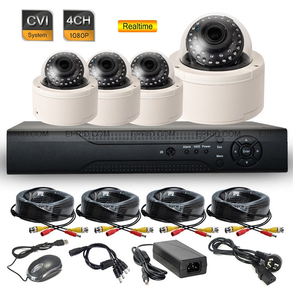 4CH 1080P Realtime DVR 2.0MP Security Indoor Vandal Proof Dome Camera HD-CVI System