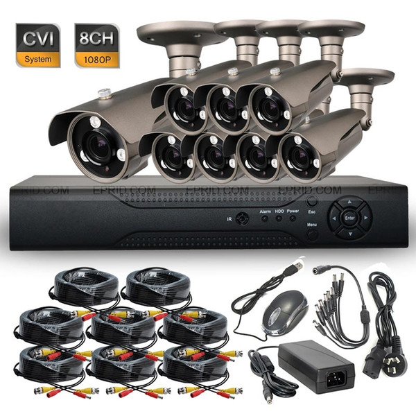 8CH 1080P Realtime DVR 3 Array IR HD-CVI 2.0MP Security Waterproof Bullet Camera System