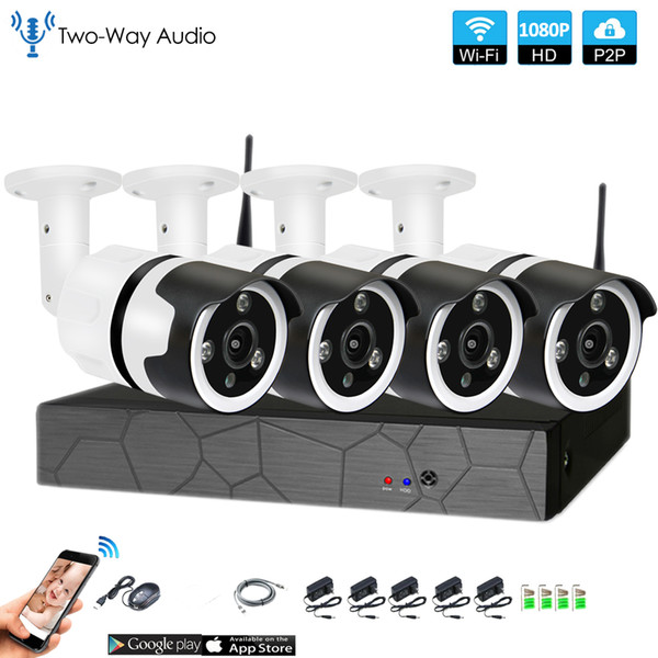 4CH 1080P HD Wireless NVR Kit P2P 1080P Indoor Outdoor IR Night Vision Security 2.0MP IP Camera WIFI CCTV System