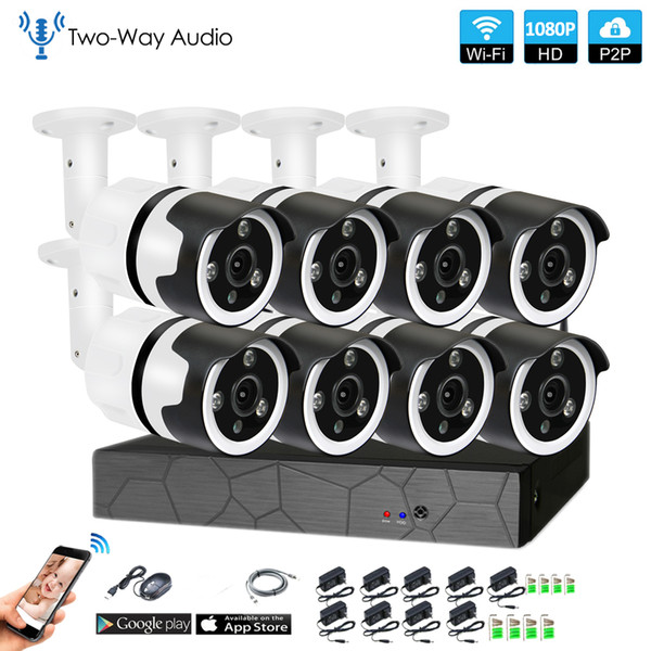 8CH two way audio talK HD Wireless NVR Kit P2P 1080p IR Night Vision Security 2.0MP IP Camera WIFI CCTV System