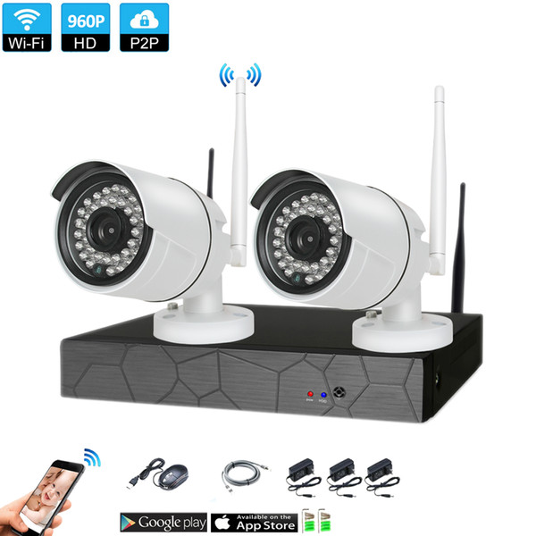 2CH 960P HD Wireless NVR Kit P2P Indoor Outdoor IR Night Vision Security 2pcs 1.3MP IP Camera WIFI CCTV System