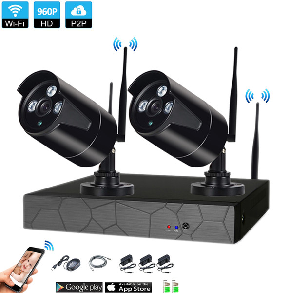 Plug and Play 2CH 960P HD Wireless NVR Kit P2P Indoor Outdoor IR Night Vision Security 1.3MP IP Camera WIFI CCTV System