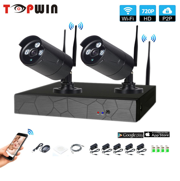 2CH Wireless NVR 720P IR outdoor P2P WIFI 2 PCS 1.0MP CCTV Security Camera System Surveillance Kit