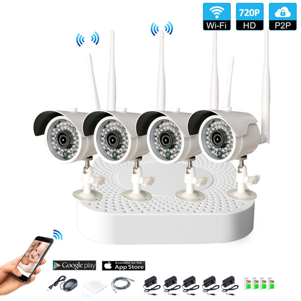 4CH 1080P HD Wireless NVR Kit P2P 720P Outdoor IR Night Vision Security 1.0MP IP Camera WIFI CCTV System