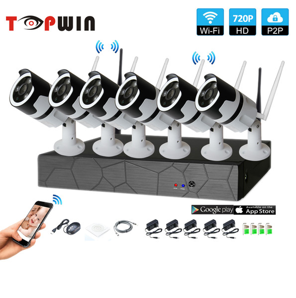 6CH two way audio talK HD Wireless NVR Kit P2P 720P Indoor outdoor IR Night Vision Security 1.0MP IP Camera WIFI CCTV System