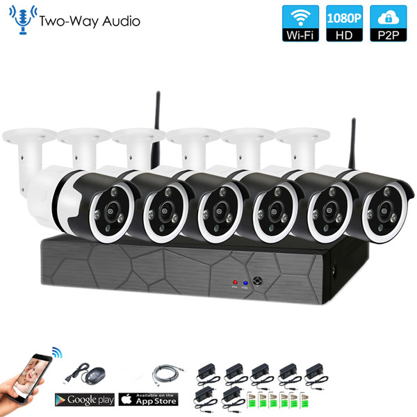 6CH two way audio HD Wireless NVR Kit P2P 1080P Indoor outdoor IR Night Vision Security 2.0MP IP Camera WIFI CCTV System