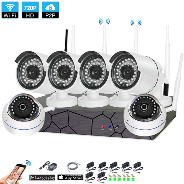 Plug and Play 6CH 720P HD Wireless NVR Kit P2P Indoor Outdoor IR Night Vision Security 1.0MP IP Camera WIFI CCTV System