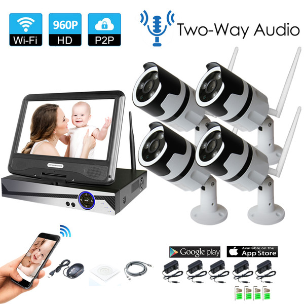 4CH two way audio talK HD Wireless NVR Kit P2P 960P Indoor Outdoor IR Night Vision Security 1.3MP IP Camera WIFI CCTV System