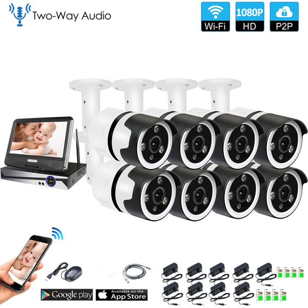 8CH two way audio talK HD Wireless NVR Kit P2P 1080P IR Night Vision Security 2.0MP IP Camera Wireless CCTV System