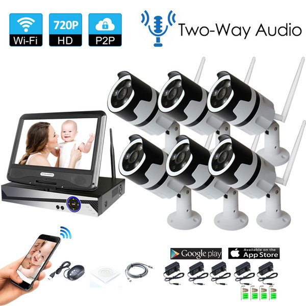 6CH two way audio talK HD Wireless NVR Kit P2P 720P Indoor IR Night Vision Security 1.0MP IP Camera WIFI CCTV System