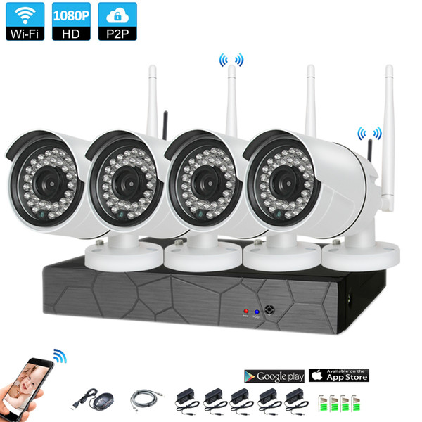 4CH CCTV System Wireless 1080P NVR 4PCS 2.0MP IR Outdoor P2P Wifi IP CCTV Security Camera System Surveillance Kit