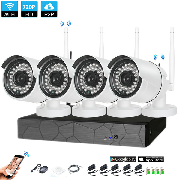 4CH CCTV System Wireless 720P NVR 4PCS 1.0MP IR Outdoor P2P Wifi IP CCTV Security Camera System Surveillance Kit builtin 1TB HDD