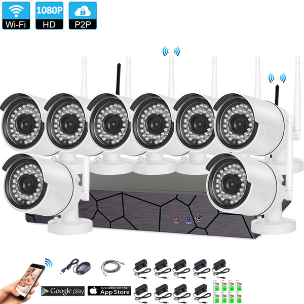 8CH CCTV System Wireless 1080P NVR 8PCS 2.0MP IR Outdoor P2P Wifi IP CCTV Security Camera System Surveillance Kit