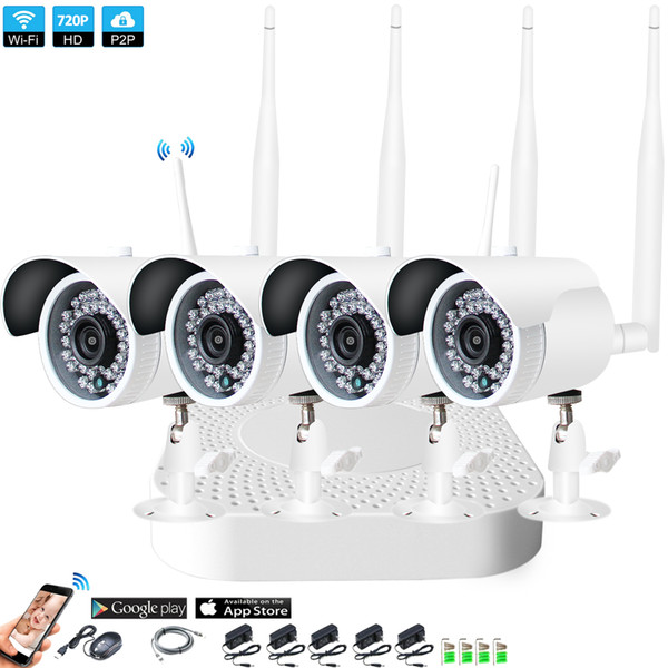 4CH 1080P HD Wireless NVR Kit P2P 720P Outdoor IR Night Vision Security 1.0MP IP Camera WIFI CCTV System