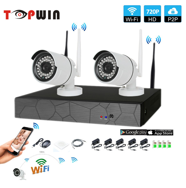 plug and play 2CH Wireless NVR 720P IR outdoor P2P WIFI 2 PCS 1.0MP CCTV Security Camera System Surveillance Kit