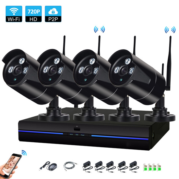 4CH HD Wireless NVR 720P IR Indoor outdoor P2P WIFI 4 PCS 1.0MP CCTV Security Camera System Surveillance Kit