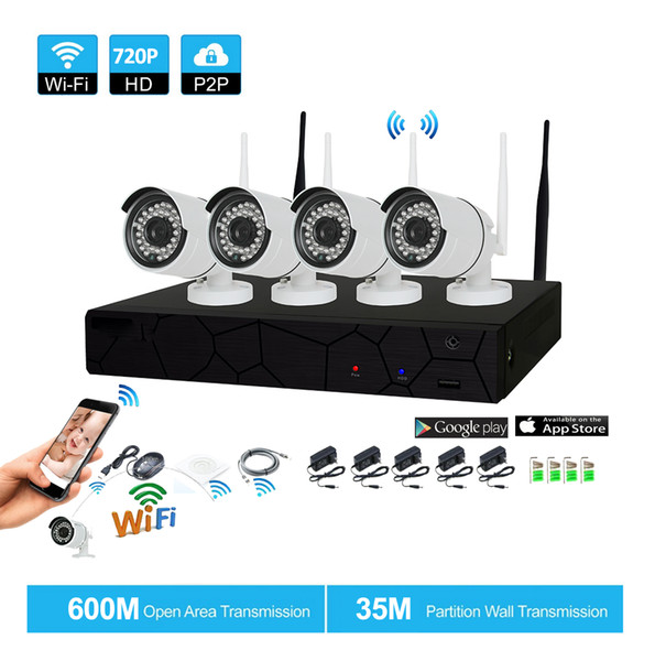 4CH CCTV System Wireless 720P NVR 4PCS 1.0MP IR Outdoor P2P Wifi IP CCTV Security Camera System Surveillance Kit