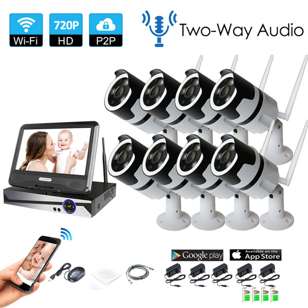 8CH two way audio talK HD Wireless NVR Kit P2P 720P Indoor IR Night Vision Security 1.0MP IP Camera WIFI CCTV System