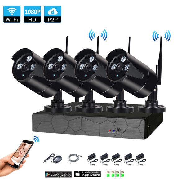 4CH Wireless NVR 1080P IR outdoor P2P WIFI 4 PCS 2.0MP CCTV Security Camera System Surveillance Kit