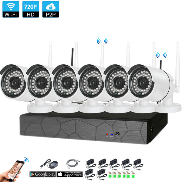 6CH CCTV System Wireless 720P NVR 6PCS 1.0MP IR Outdoor P2P Wifi IP CCTV Security Camera System Surveillance Kit