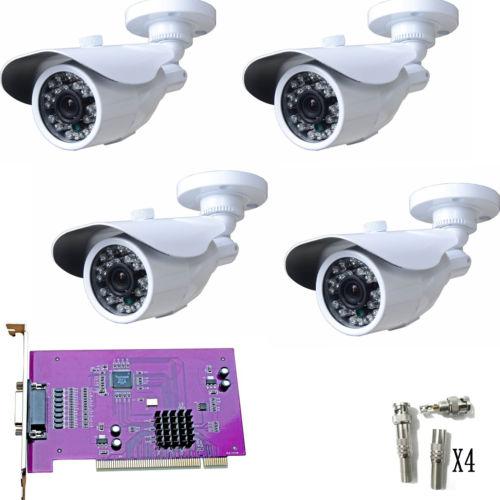 4CH CCTV DVR Video Card Kit 4PCS 480TVL SONY CCD Night Vision Camera System NTSC