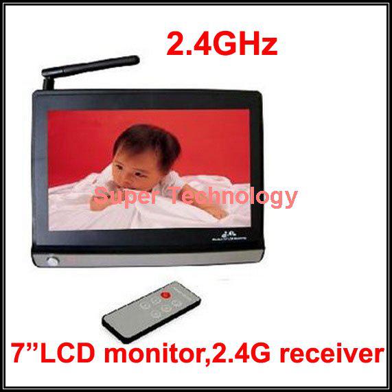 Wholesale- 2.4G receiver TV out display 7 inch LCD Monitor 2.4G Wireless Receiver,CCTV Camera,CCTV receiver,baby monitor 4 channels support