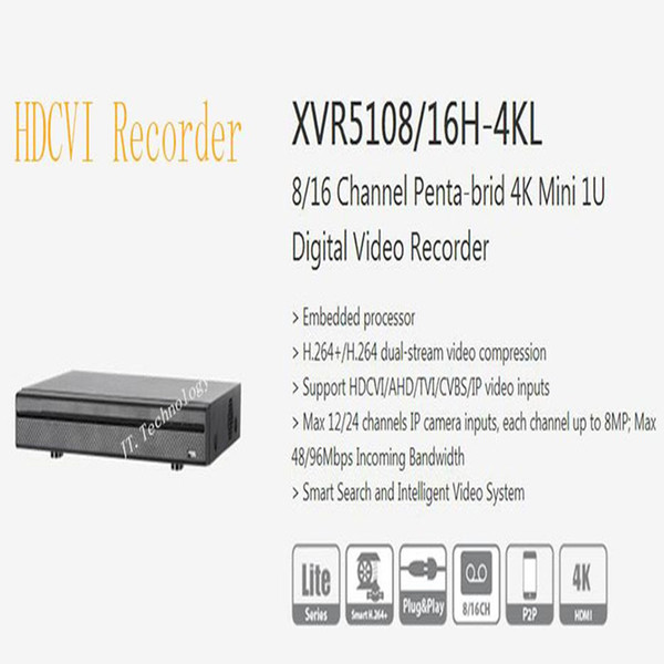 2019 Free Shipping DAHUA 8/16Ch Security Penta-brid 4K Mini 1U DVR No Logo XVR5108H-4KL/XVR5116H-4KL