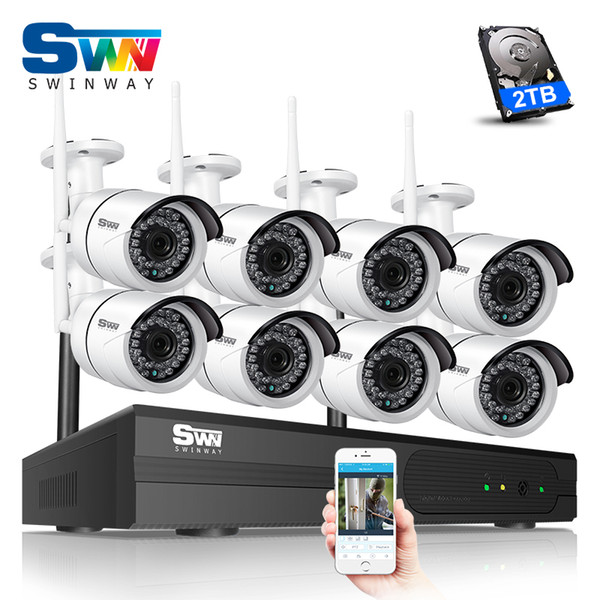 P2P Plug And Play 8CH CCTV Wireless Kit 1280X960P 1.3MP HD IP Camera WIFI Outdoor Waterproof 36 IR Security Camera System With 2TB HDD