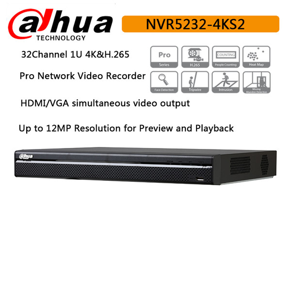 Dahua NVR NVR5232-4ks2 32 Channel 1U 4K&H.265 Pro Network Video Recorder 2019 Hot Sale with Dahua logo English Firmware