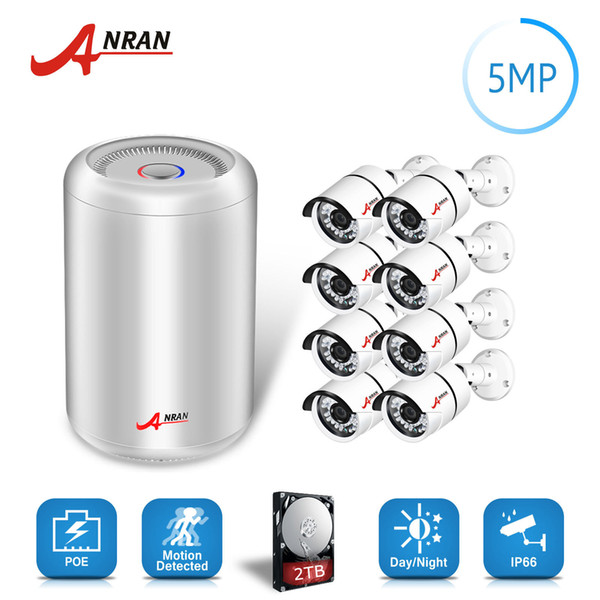 ANRAN 5.0MP 8CH POE NVR Home Camera Security System CCTV 36IR Day Night Outdoor Network 5.0MP NVR 2TB Hard Disk 1944P Kit