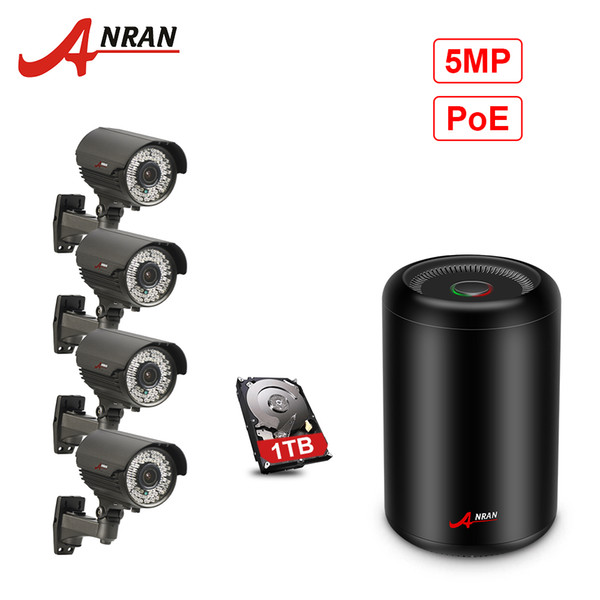 ANRAN CCTV 4CH H.265 NVR 5.0MP POE 1920P System 2.8-12MM Lens 78IR Day Night Vision Outdoor Camera Security Kit With 1TB HDD