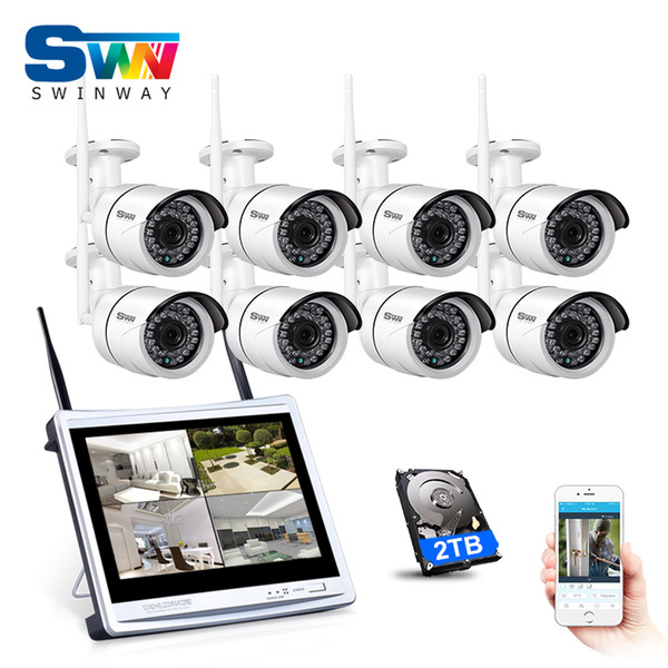 New! Plug And Play 8CH 12 Inch LCD Monitor Wireless NVR Security System 960P 1.3MP HD WIFI IP Camera Home IR Video Surveilance Kit 2TB HDD