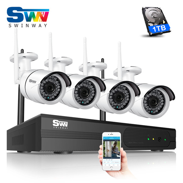 P2P Plug and Play 4CH 960P HD Wireless CCTV Camera Kit 1.3MP Outdoor+Indoor Waterproof WIFI Security System Mobile APP HDD