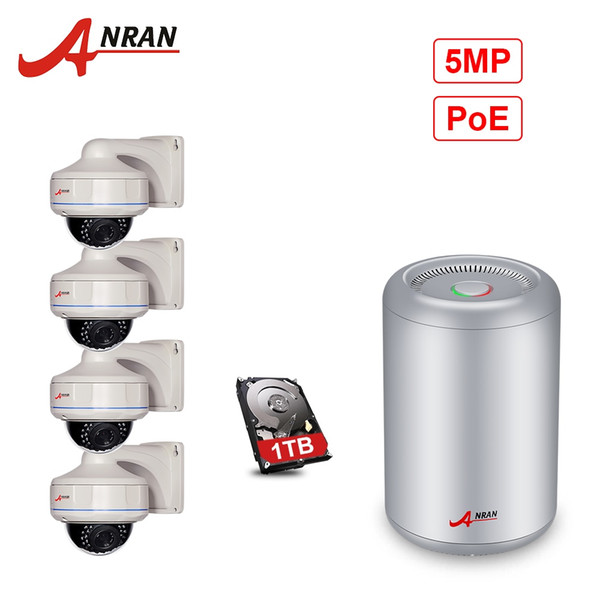 ANRAN P2P Plug Play 4CH H.265 NVR 5.0MP POE 1920P CCTV System 30IR Day Night Vision Vandal-proof Dome Camera Security Kit With Hard Disk