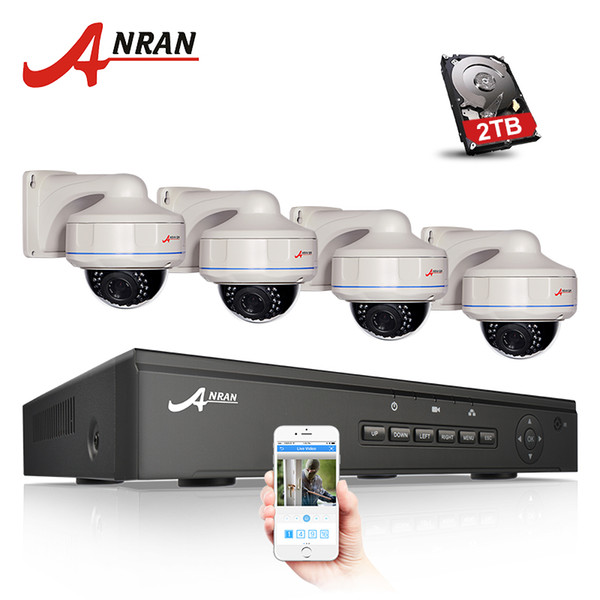 ANRAN 4CH H.264 NVR 48V POE CCTV System 2TB HDD Optional P2P 1080P HD 30 IR Vandalproof Dome POE IP Camera Security Surveillance Kit