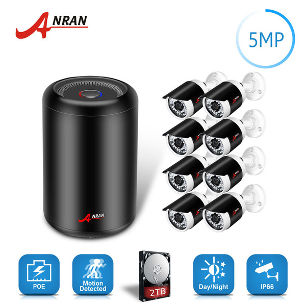 ANRAN 5.0MP IP Home Security Camera System CCTV Outdoor 8CH 1944P POE NVR 2TB Hard Disk