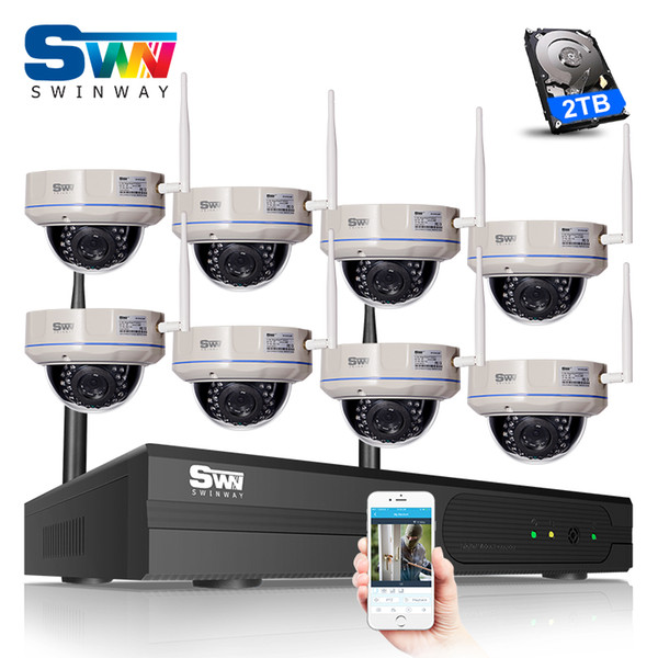 P2P 2TB HDD 8CH Wireless NVR Kit 960P 1.3MP HD Outdoor 30 IR Vandal-proof Dome IP Camera WIFI CCTV Camera Surveillance System